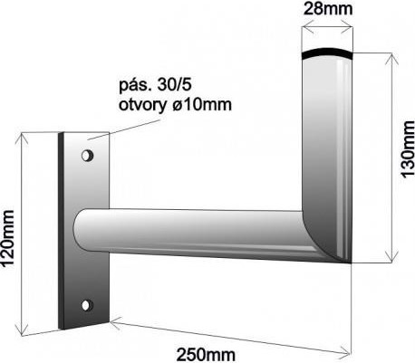 WFmetal Držák antény na zeď, galvanický zinek, délka 25cm