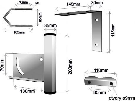WFmetal Držák antény na stožár nebo zeď pro NanoStation, polohovatelný, galvanický zinek, délka 13cm