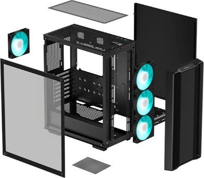 DEEPCOOL Case CC560 V2, ATX, Průhledná bočnice, 4x120mm Fan, černá