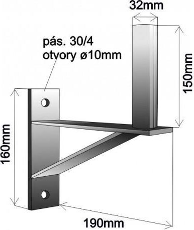 WFmetal Držák antény na zeď se vzpěrou, galvanický zinek, délka 19cm