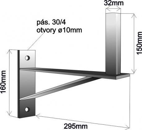 WFmetal Držák antény na zeď se vzpěrou, galvanický zinek, délka 29cm