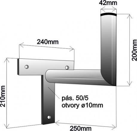 WFmetal Držák antény na zeď, tvar T, galvanický zinek, délka 25cm