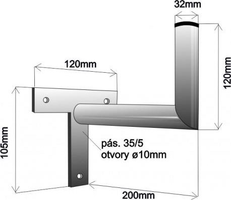 WFmetal Držák antény na zeď, tvar T mini, galvanický zinek, délka 20cm