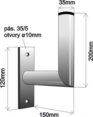 WFmetal Držák antény na zeď, galvanický zinek, délka 15cm, výška 20cm