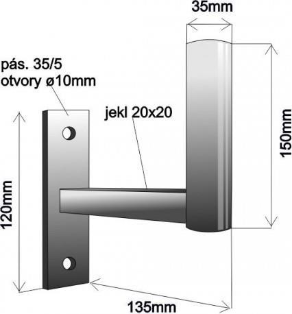 WFmetal Držák antény na zeď pro NanoStation, galvanický zinek, délka 14cm
