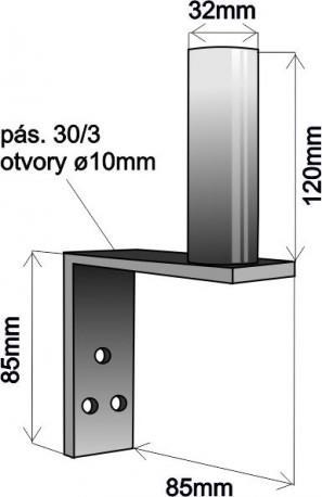 WFmetal Držák antény na zeď mini, galvanický zinek, délka 8,5cm, výška 12cm