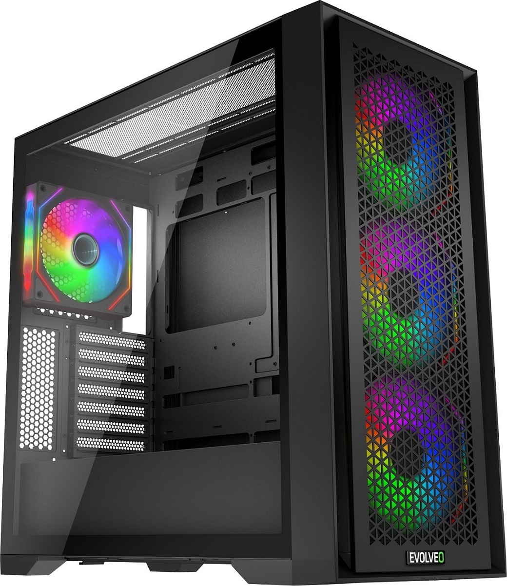 EVOLVEO Rhino, skříň eATX/ATX, 4x ARGB ventilátor 120mm, boční panel temperované sklo + mřížkovaný přední panel
