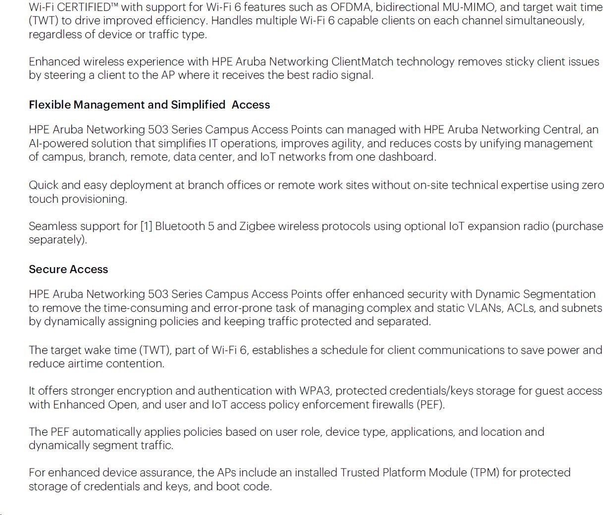 Hewlett Packard Enterprise 5 x HPE Aruba Networking AP-503-RW Dual Radio 2x2:2 802.11ax Wi-Fi 6 Campus Access Point ( 5x R8M98A )