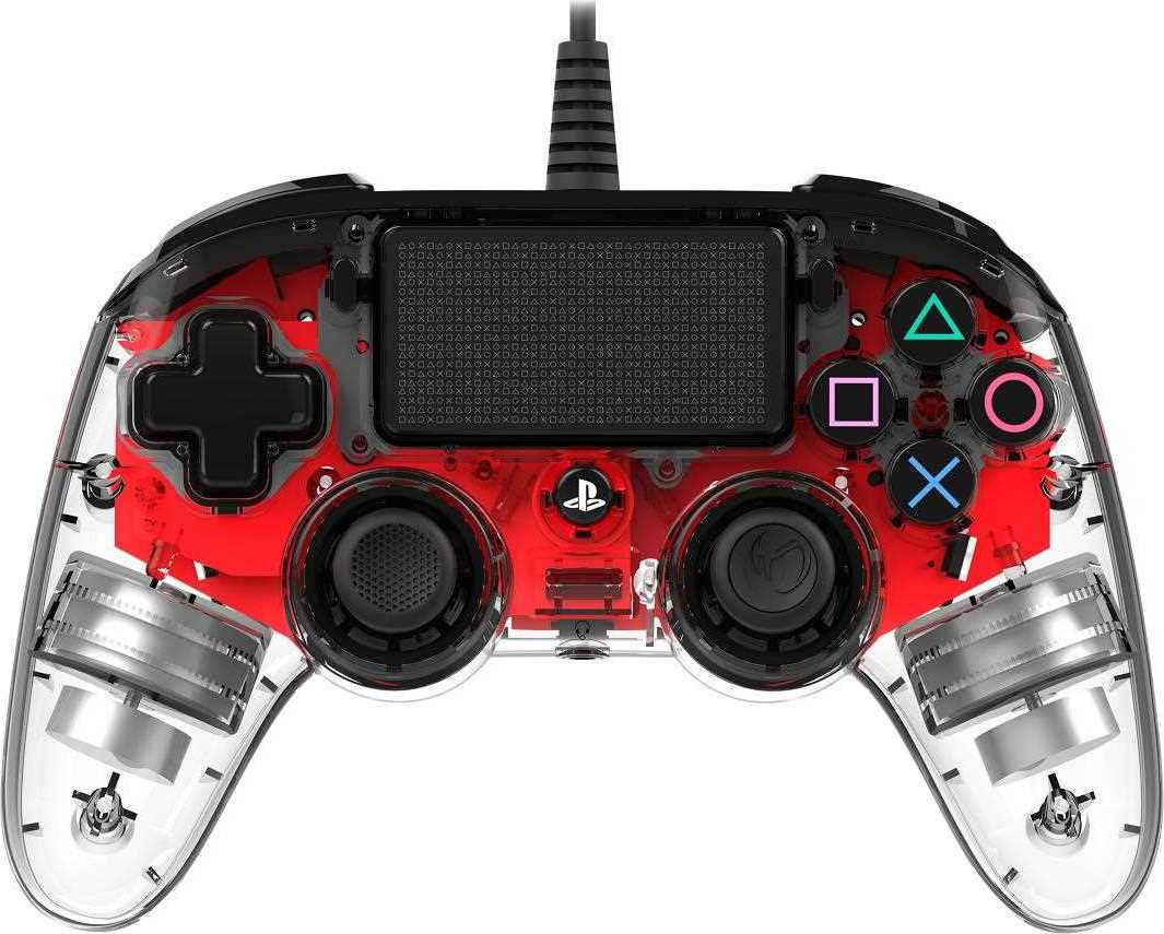 Nacon Wired Compact Controller - ovladač pro PlayStation 4 - průhledný červený