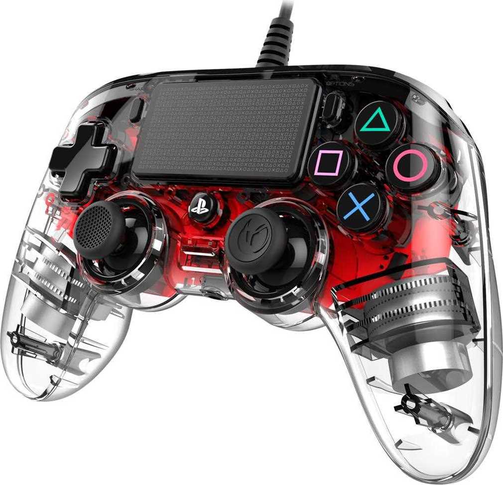 Nacon Wired Compact Controller - ovladač pro PlayStation 4 - průhledný červený