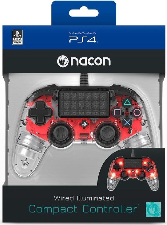 Nacon Wired Compact Controller - ovladač pro PlayStation 4 - průhledný červený