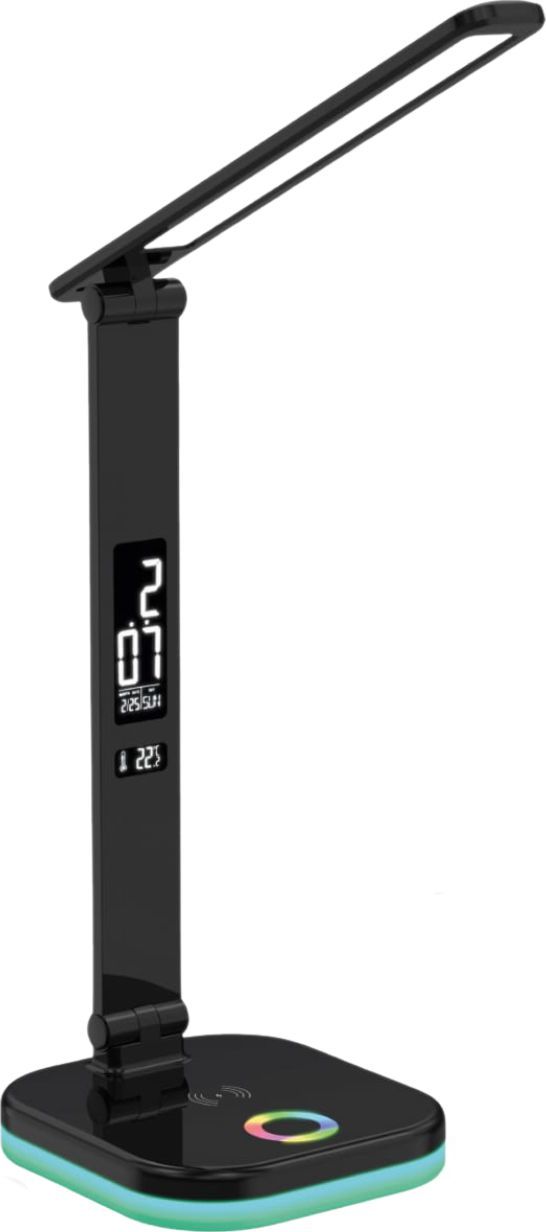 Fellowes Platinet PDL711RGBB stolní LED lampa stmívatelná, bezdrátové nabíjení, hodiny, černá