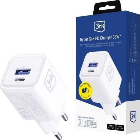 3mk napájecí adaptér Hyper Charger PD 33W GaN QC4+ PPS AFC FCP SCP 1A1C White