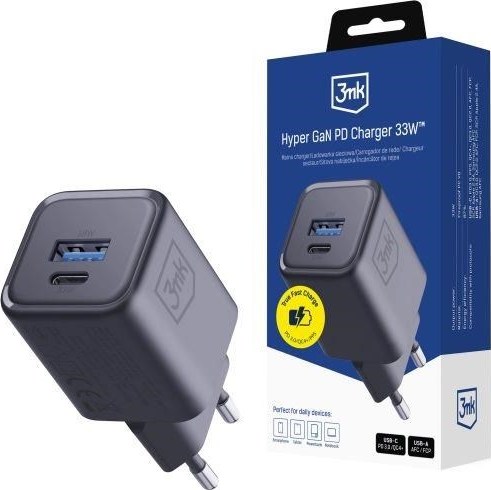 3mk napájecí adaptér Hyper Charger PD 33W GaN QC4+ PPS AFC FCP SCP 1A1C Black
