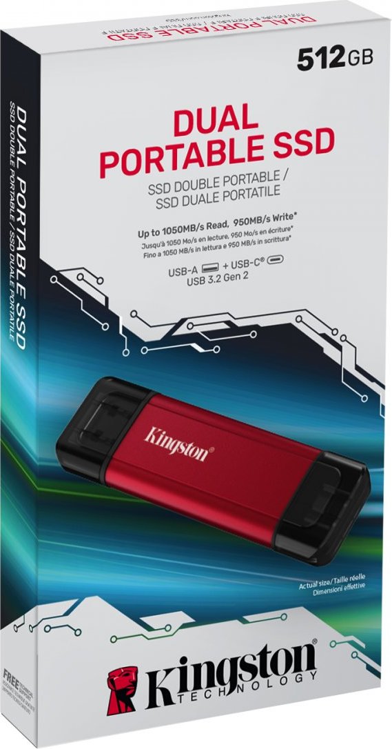 Kingston Dual Portable/512GB/SSD/Externí/Červená/5R