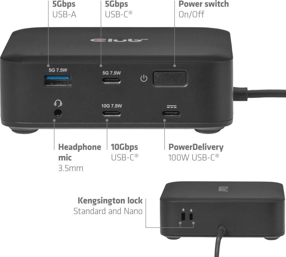 Club 3D Club3D Dokovací stanice USB-C 12v1, 2xHDMI, 2xDP, 2xUSB-C, 1xUSB-C PD, 3xUSB, 1xRJ45, 1x3.5mm, černá