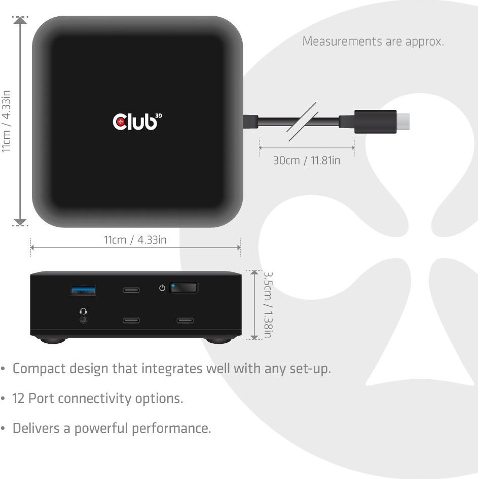 Club 3D Club3D Dokovací stanice USB-C 12v1, 2xHDMI, 2xDP, 2xUSB-C, 1xUSB-C PD, 3xUSB, 1xRJ45, 1x3.5mm, černá