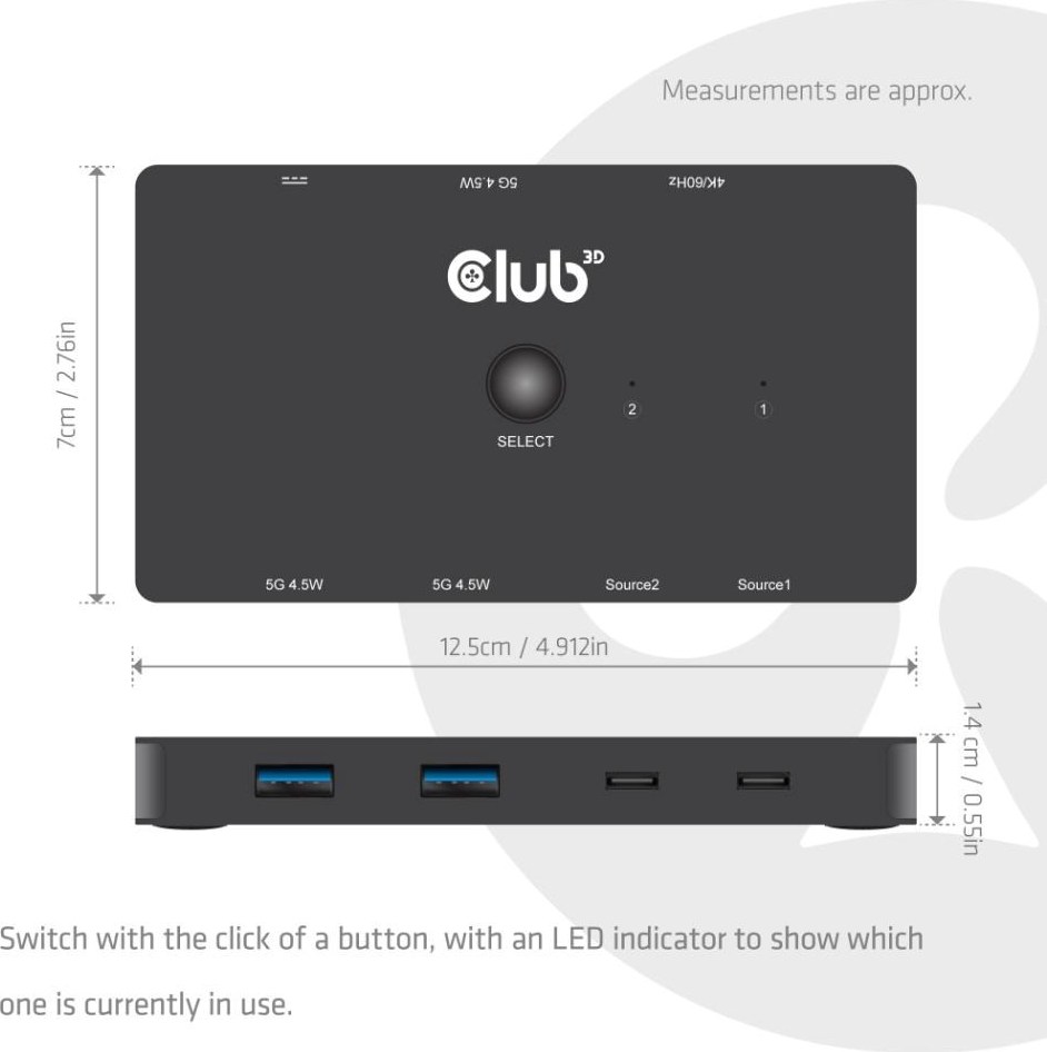 Club 3D Club3D KVM Switch, 2xUSB-C na HDMI, 4K60Hz, PD 100W