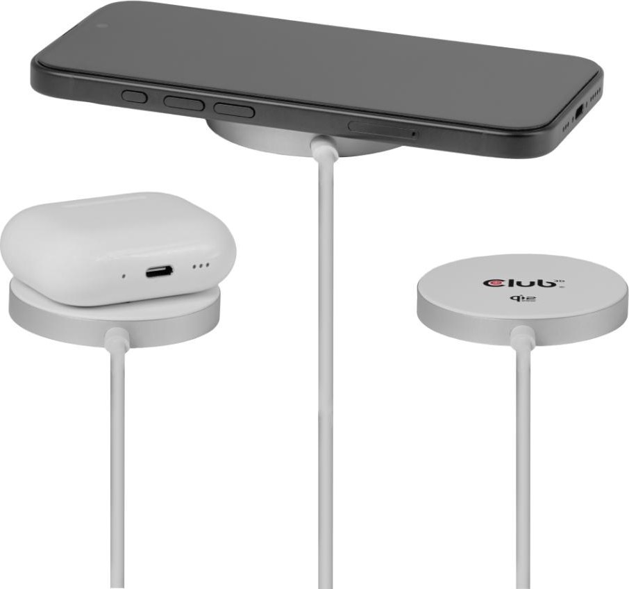 Club 3D Club3D Bezdrátová nabíječka, 1x Qi2 25W, MagSafe, Qi certifikováno, bílá