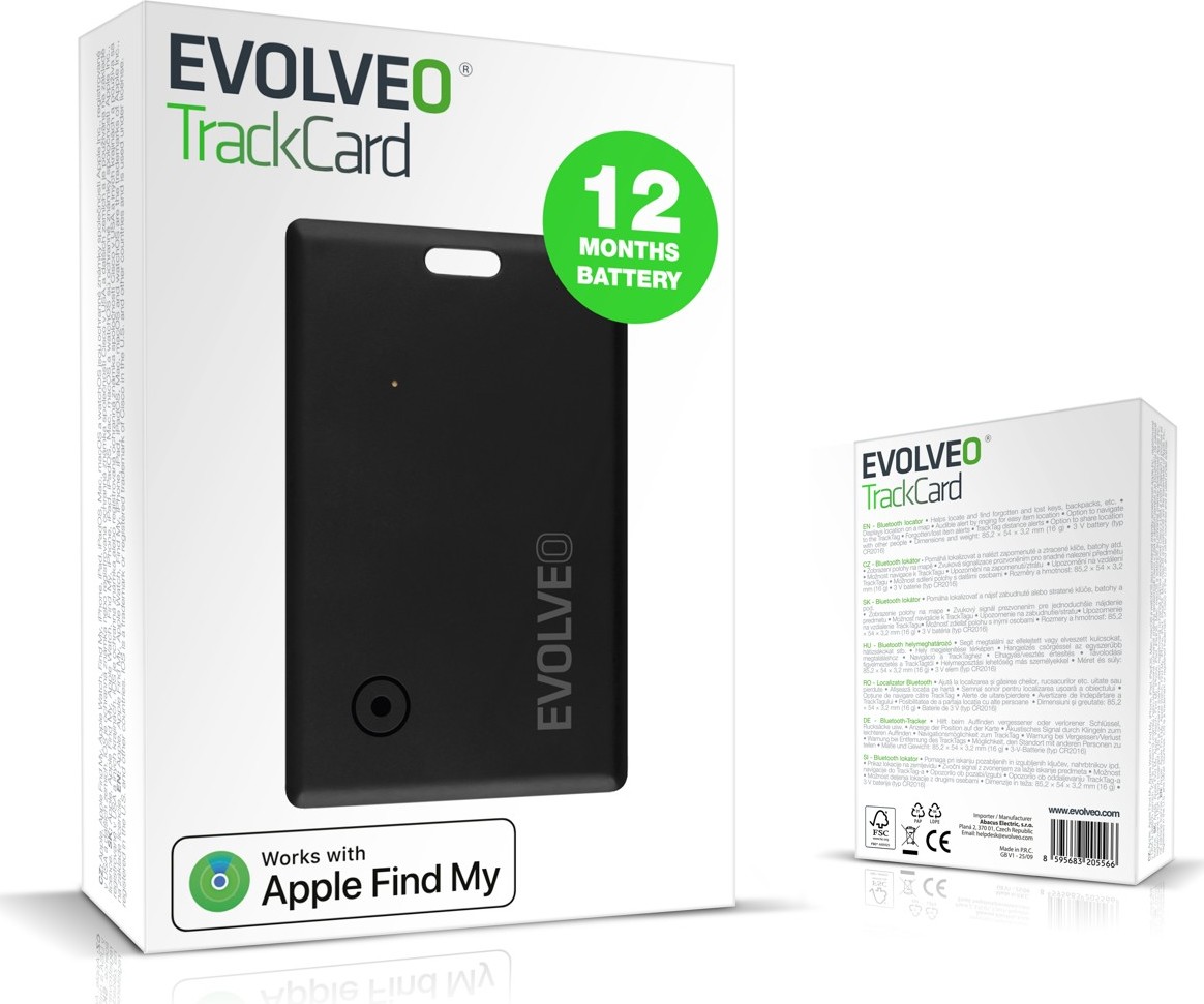 EVOLVEO TrackCard, Bluetooth lokátor s Apple Find My, černý