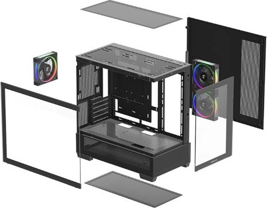 DEEPCOOL Case CG380 3F, mATX, ARGB, Průhledná bočnice, 3x120mm Fan, černá