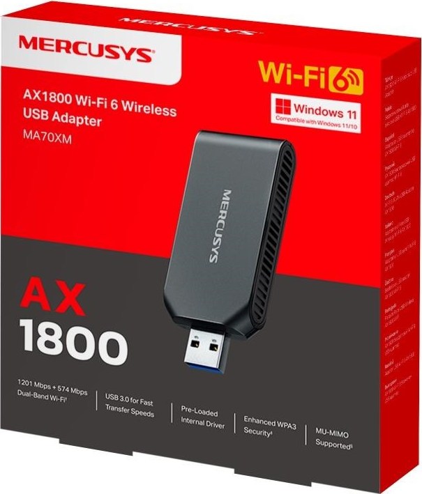 MERCUSYS MA70XM WiFi6 USB adapter (AX1800,2,4GHz/5GHz,USB3.0)