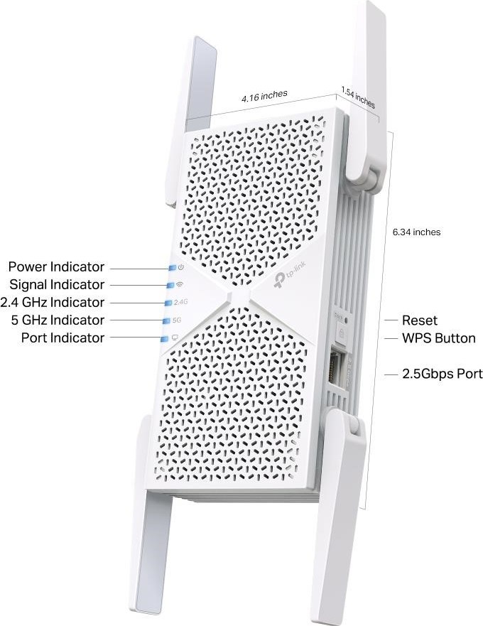 TP-Link RE405BE EasyMesh WiFi7 Extender/Repeater (BE6500,2,4GHz/5GHz,1x2,5GbELAN)