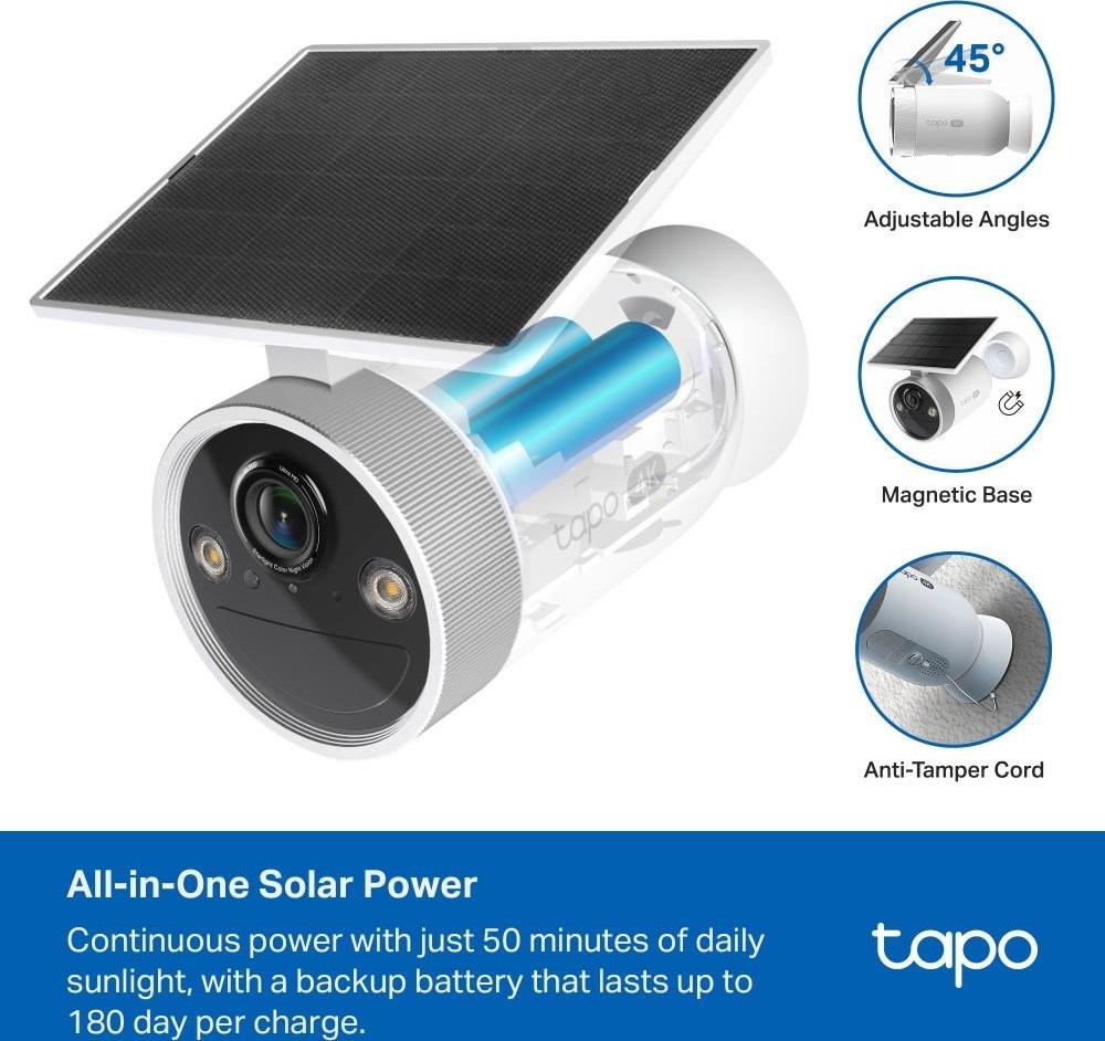 TP-Link Tapo C465 venkovní kamera integrovaný solární panel (8MP, 4K, 2160p, IR 15m, WiFi, micro SD card, IP65)