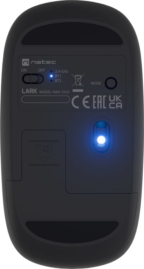 Myš bezdrátová Natec LARK/Kancelářská/Blue Sense/4 000 DPI/USB+BT/Černá