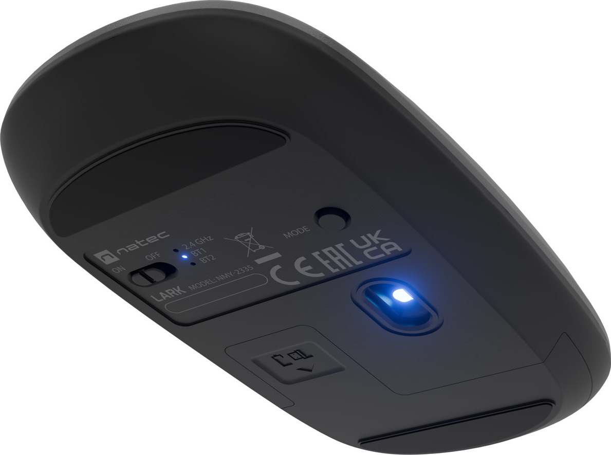 Myš bezdrátová Natec LARK/Kancelářská/Blue Sense/4 000 DPI/USB+BT/Černá