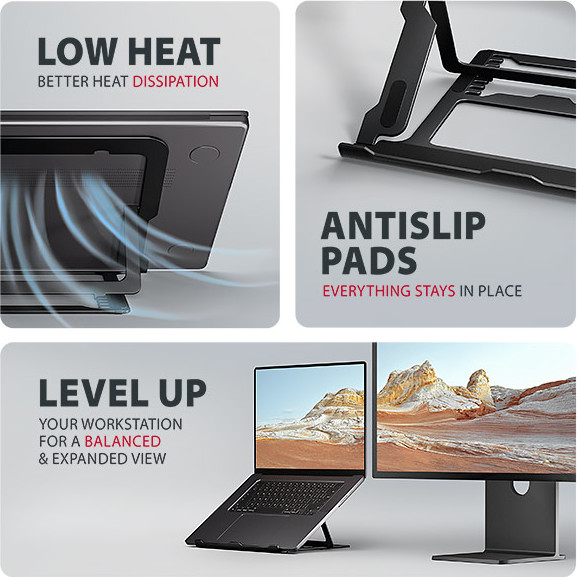 AXAGON STND-LAB hliníkový stojan na notebook 10"-17.3" nastaviteľná výška, čierny