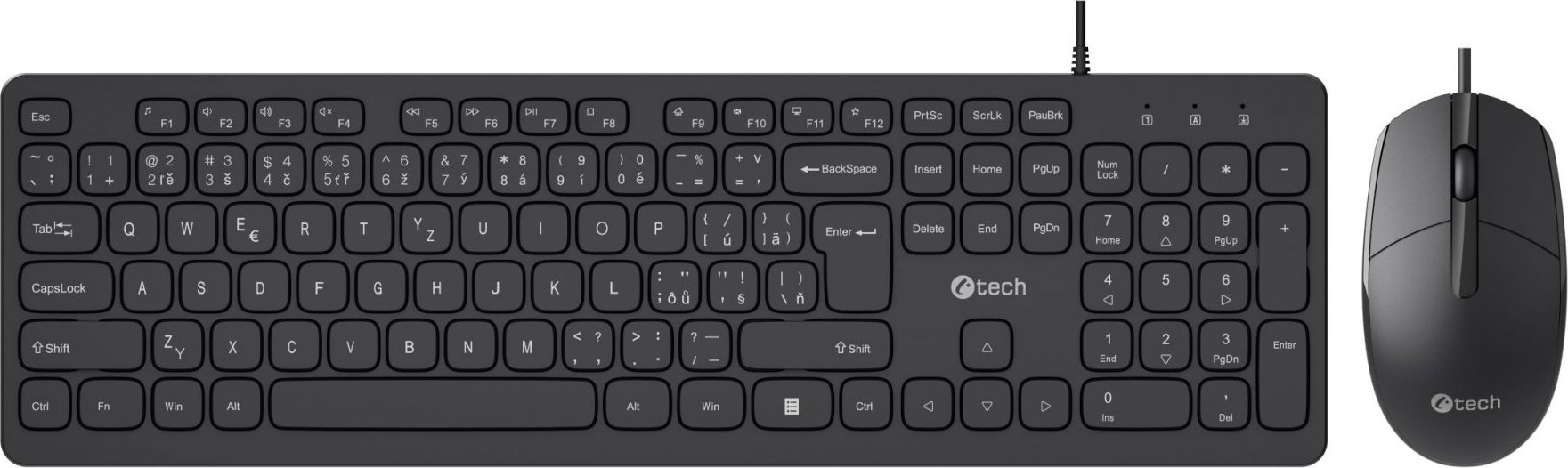 C-TECH Klávesnice KBM-105, drátový combo set s myší, USB, CZ/SK