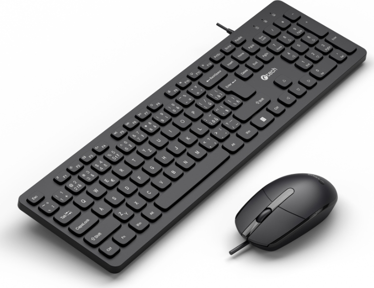 C-TECH Klávesnice KBM-105, drátový combo set s myší, USB, CZ/SK