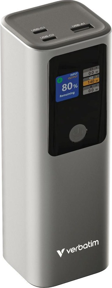 VERBATIM Powerbanka Charge 'n' Go, 27000 mAh, 2x USB-C 140W, 1x USB-A 18W, Šedá