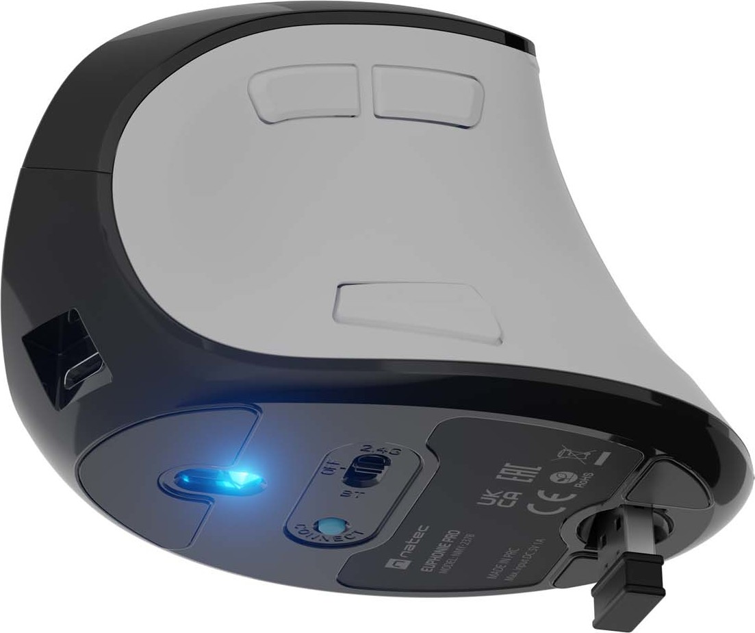 Vertikální bezdrátová myš Natec EUPHONIE PRO/Vertikální/Blue Sense/Pro praváky/4 000 DPI/USB+BT/Bílá