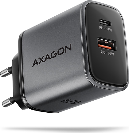 AXAGON ACU-PQ67 GaN nabíjačka do siete 67W, USB-A + USB-C, PD3.0/PPS/QC4+/SFC2.0/Apple