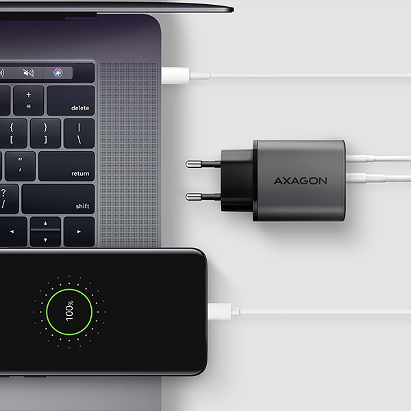 AXAGON ACU-PQ67D GaN nabíjačka do siete 67W, USB-A + USB-C, PD3.0/PPS/QC4+/SFC2.0/Apple, LCD display