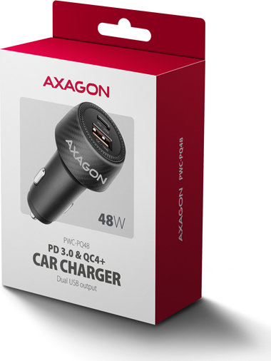 AXAGON PWC-PQ48 nabíjačka do auta 48W, USB-A+USB-C, PD3.0/PPS/QC4+/SFC/Apple