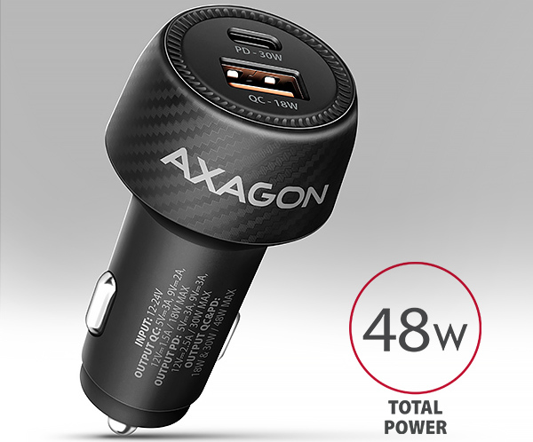 AXAGON PWC-PQ48 nabíjačka do auta 48W, USB-A+USB-C, PD3.0/PPS/QC4+/SFC/Apple