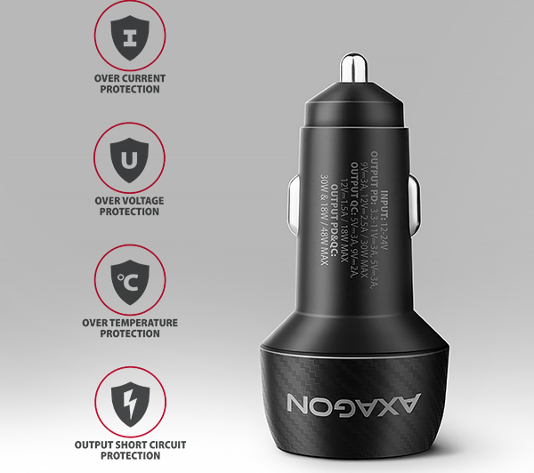 AXAGON PWC-PQ48 nabíjačka do auta 48W, USB-A+USB-C, PD3.0/PPS/QC4+/SFC/Apple