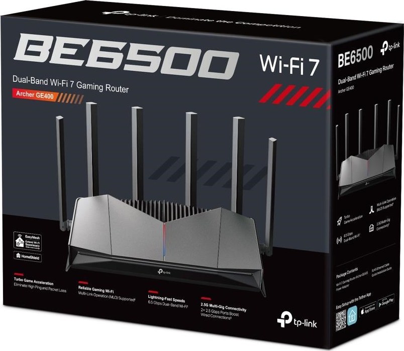 TP-Link Archer GE400 EasyMesh WiFi7 router (BE6500,2,4GHz/5GHz,1x2,5GbEWAN,1x2,5GbELAN,3xGbE,1xUSB3.0)