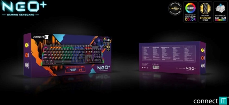 CONNECT IT Herní klávesnice NEO2 + Black, mechanická, USB, ARGB, CZ+SK, černá