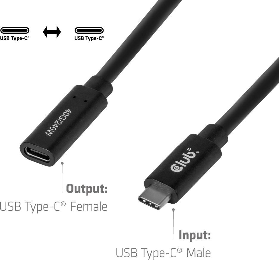 Club 3D Club3D Prodlužovací kabel USB-C 8K60Hz, 40Gbps, Power Delivery 240W, (M/F), 100cm
