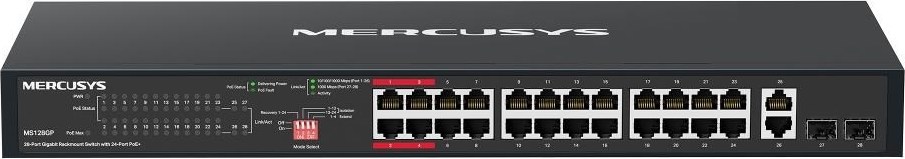 MERCUSYS switch MS128GP (24xGbE,24xPoE+,2xGbE,2xSFP,295W)