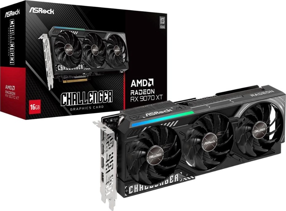 ASRock VGA AMD Radeon RX 9070 XT Challenger 16GB, RX 9070 XT, 16GB GDDR6, 3xDP, 1x HDMI