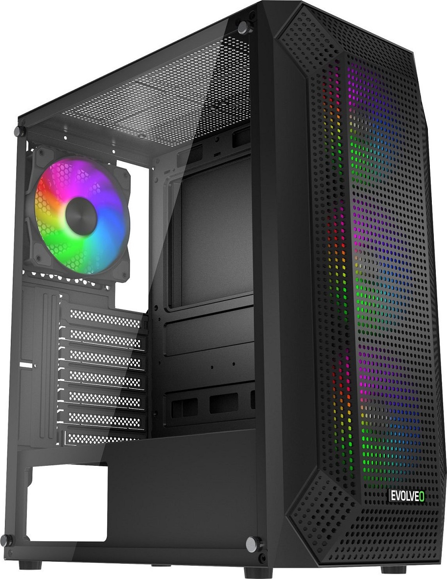 EVOLVEO Xenon, skříň ATX, 4x ARGB ventilátor 120mm, přední panel airflow mesh, černá