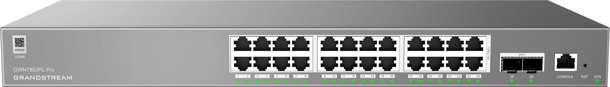 Grandstream GWN7803PL Pro L2++ Managed switch, 24x 1Gb RJ45, PoE+, SFP+, DHCP, CLI, VLAN