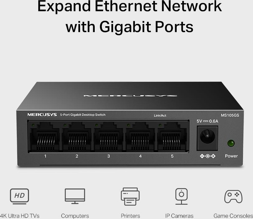 MERCUSYS switch MS105GS (5xGbE, fanless)