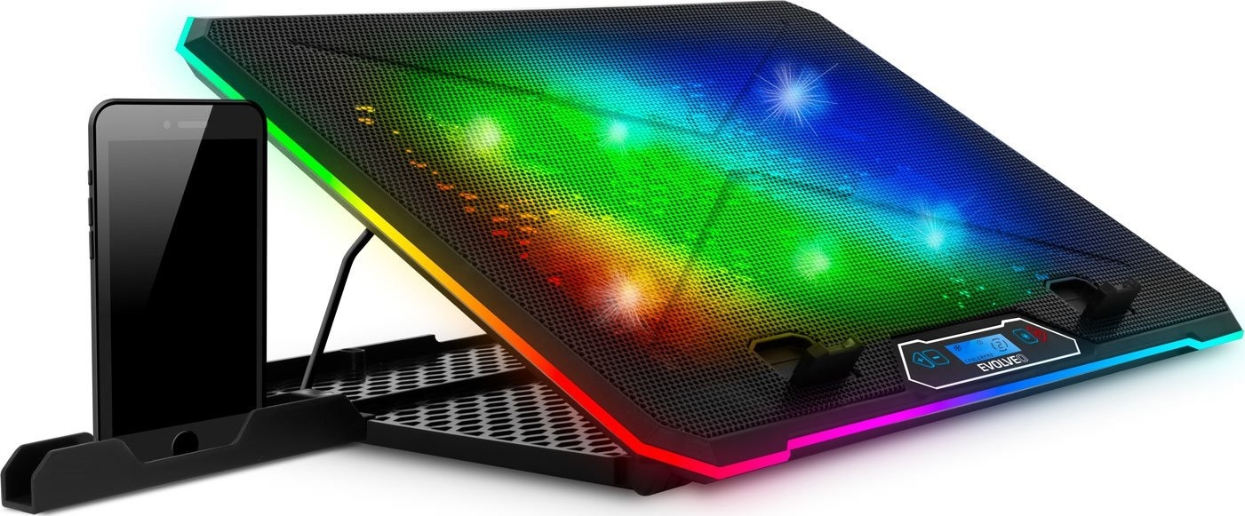 EVOLVEO Ania 9RGB, chladící podložka pod notebook, 6x ventilátor, RGB podsvícení ventilátorů a obvodu