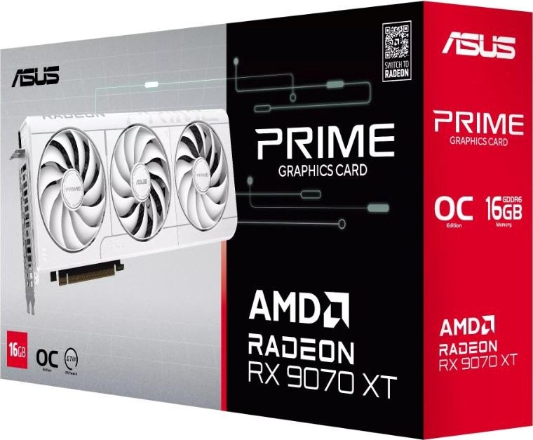 ASUS VGA AMD RADEON RX 9070 XT PRIME 16GB OC WHITE, RX 9070 XT, 16GB GDDR6, 3xDP, 1xHDMI
